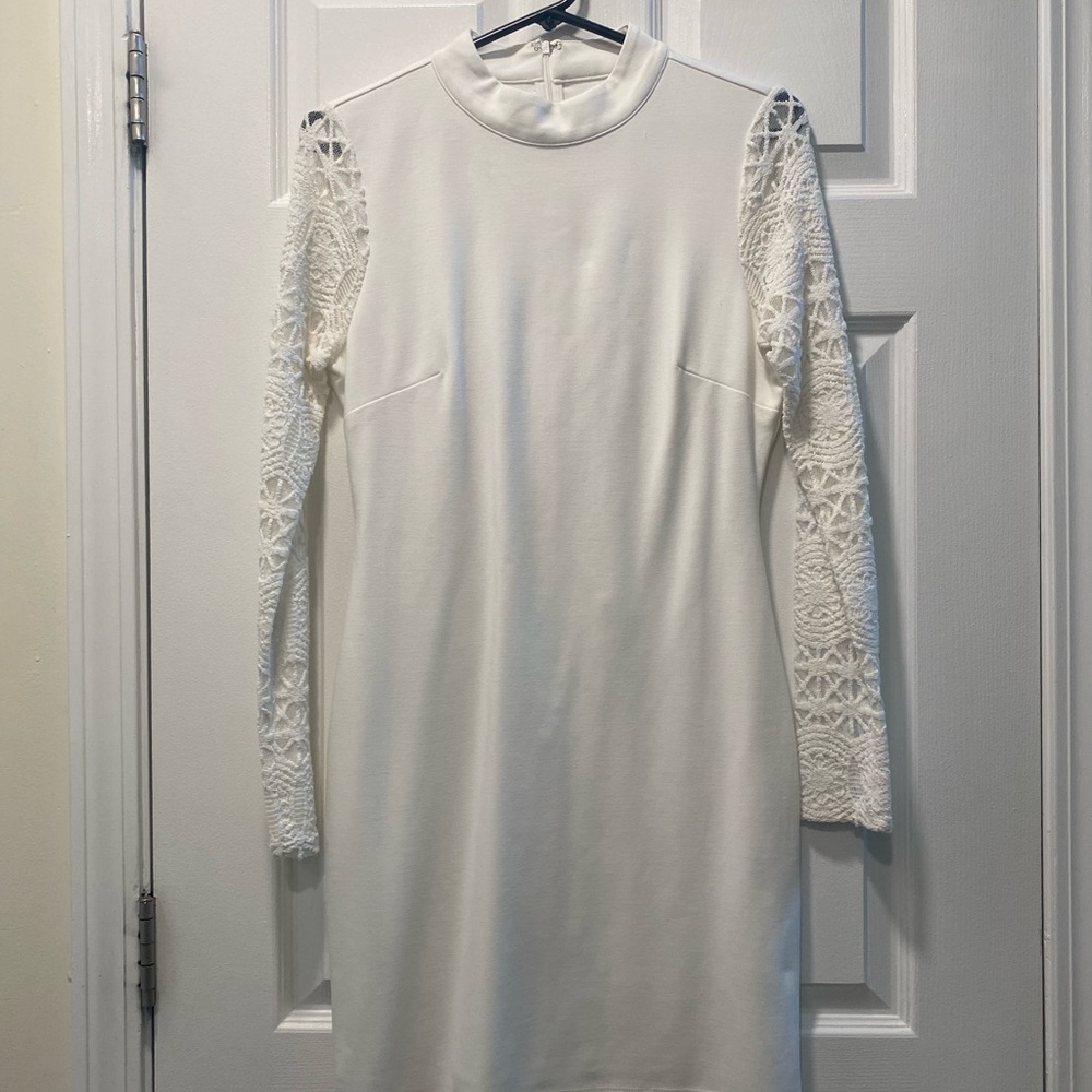 White Lulus Knee Length Dress Long Sleeve
